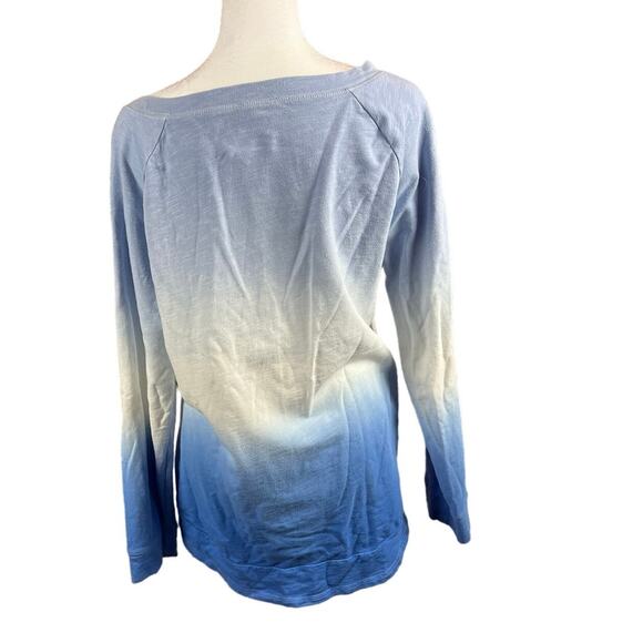 T by TALBOTS French Terry, Blue Ombre Hand Dyed Pullover Top - Size M - Picture 2 of 9